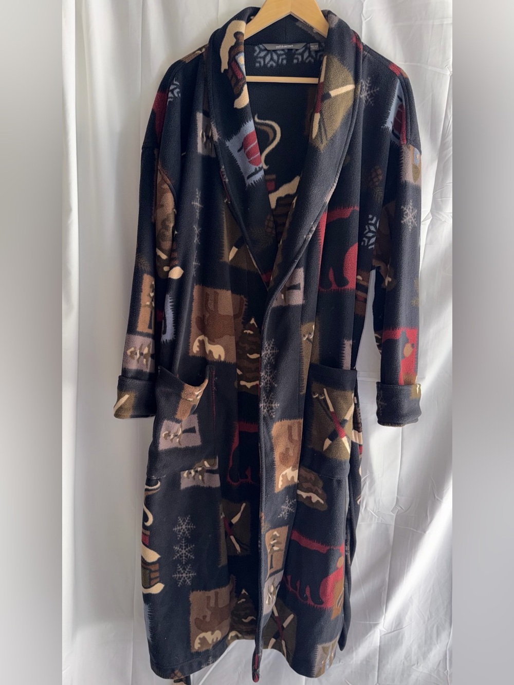 croft & barrow Black Multi-Color Printed Long Robe - Picture 1 of 7